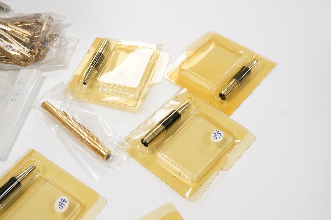 A collection of Parker Pens spares to include, clips, section and other items